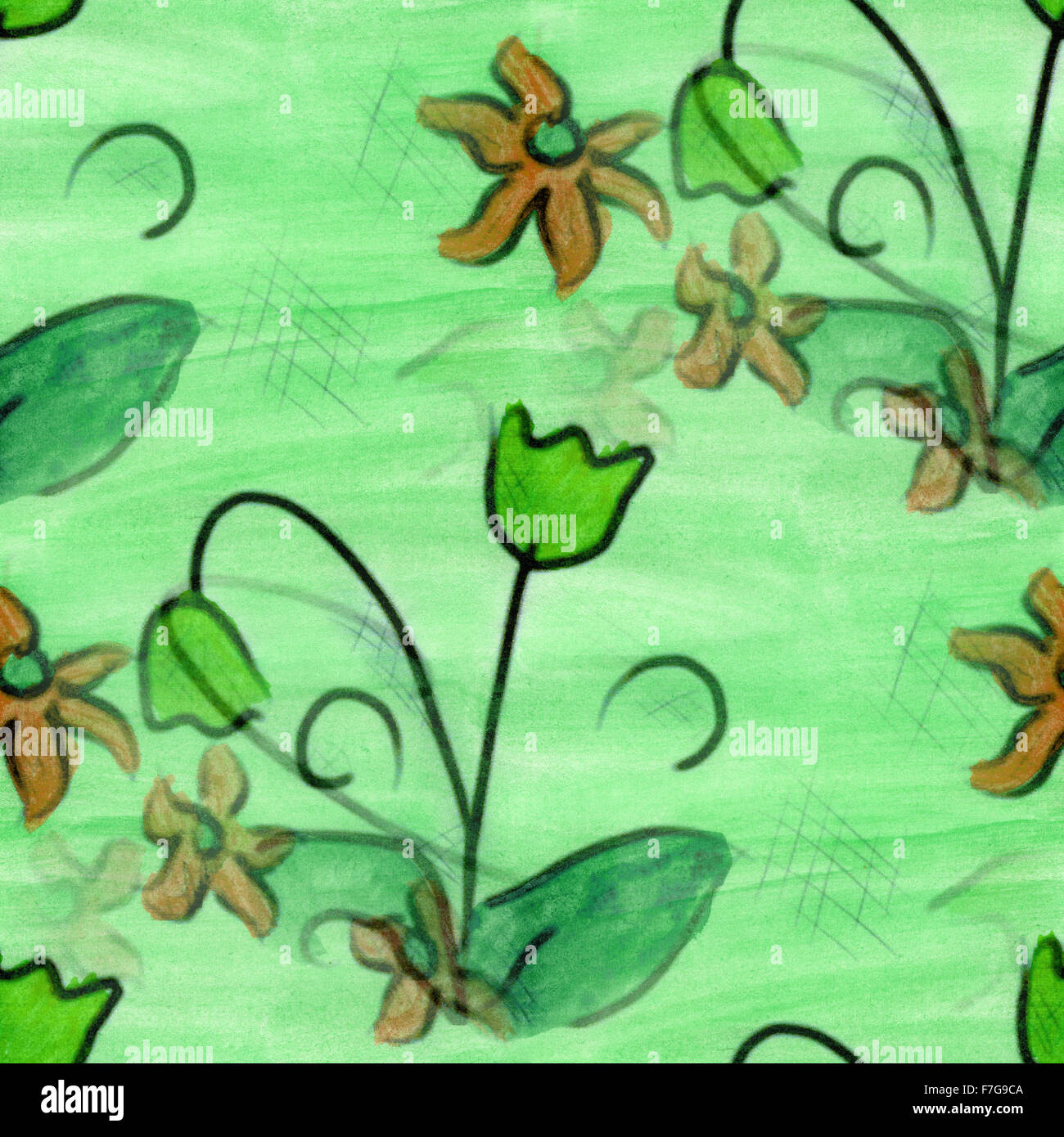 Blumen Muster Textur Aquarell handgemachte Tulpe grün nahtlos für Ihre website Stockfoto