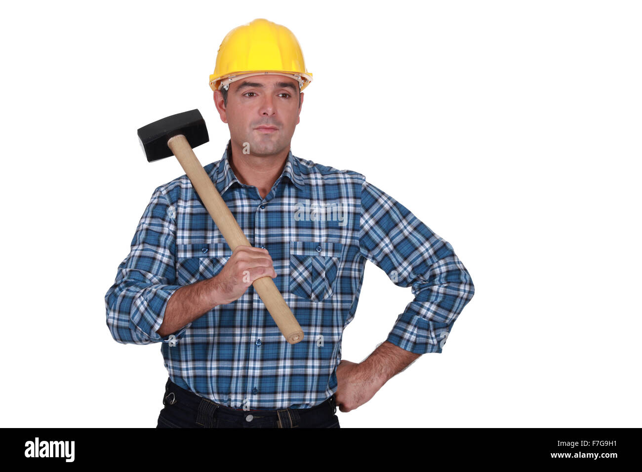 Bauarbeiter mit einem Vorschlaghammer Stockfoto