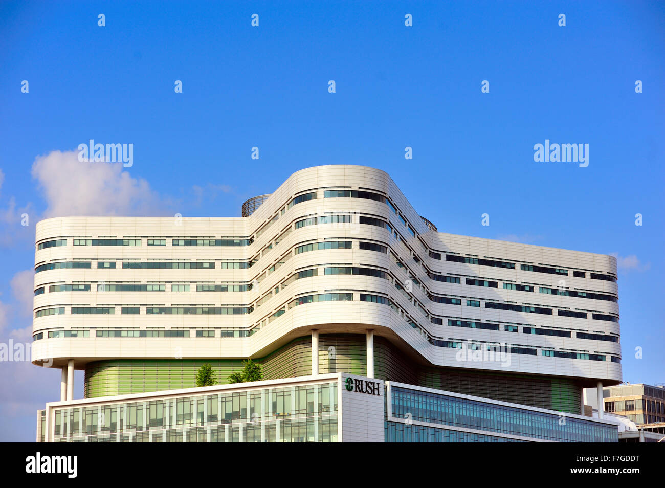 Die architektonisch bedeutende und moderne Ergänzung zu Rush Presbyterian St. Luke's Krankenhaus teil der Rush Universität. Chicago, Illinois, USA. Stockfoto