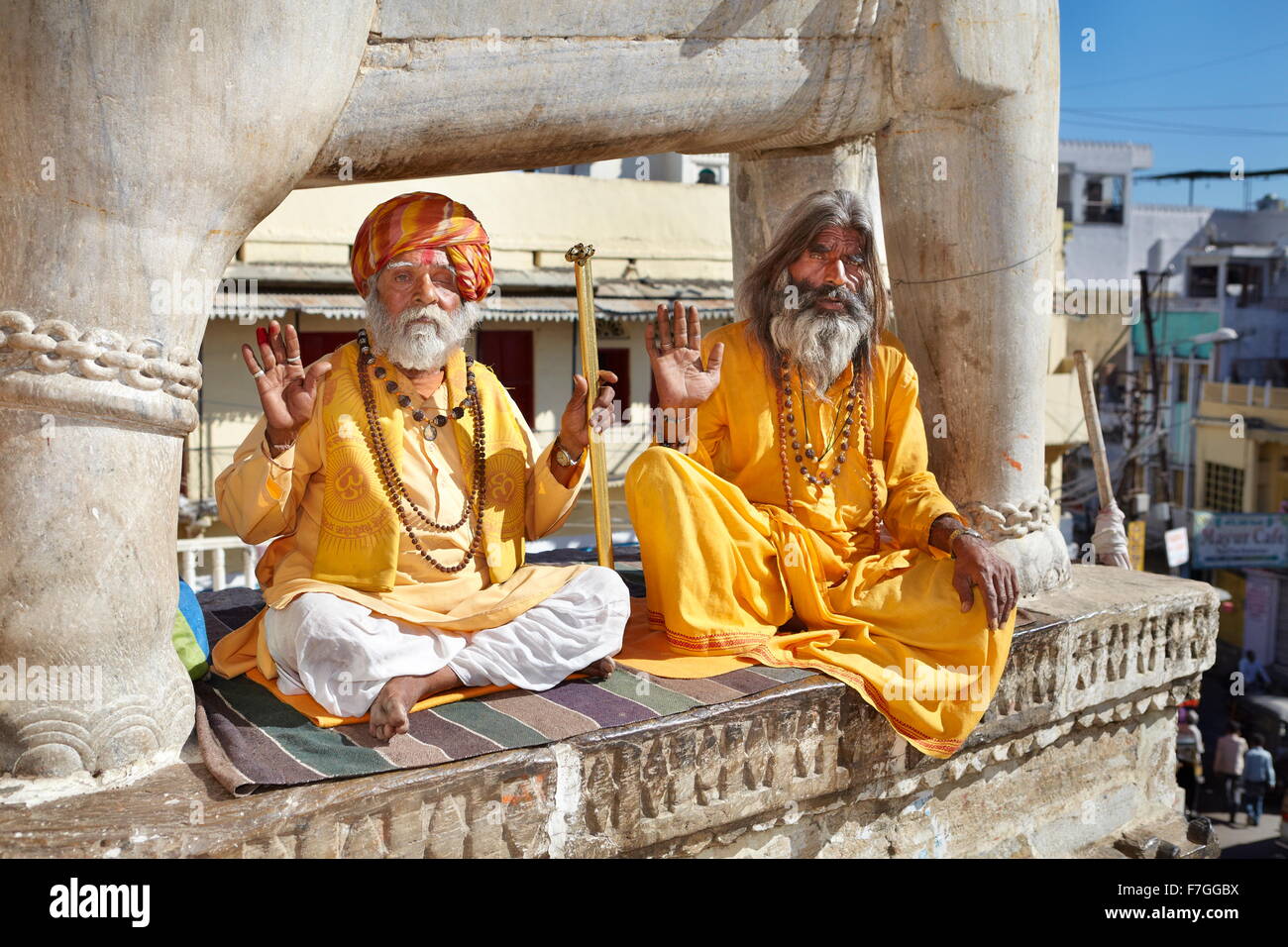 Porträt des Sadhu, Indien hinduistischen heiligen Mannes, Udaipur, Indien Stockfoto