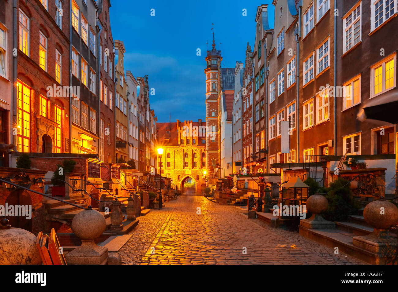 Mariacka Street und Tor, Altstadt von Danzig, Polen Stockfoto