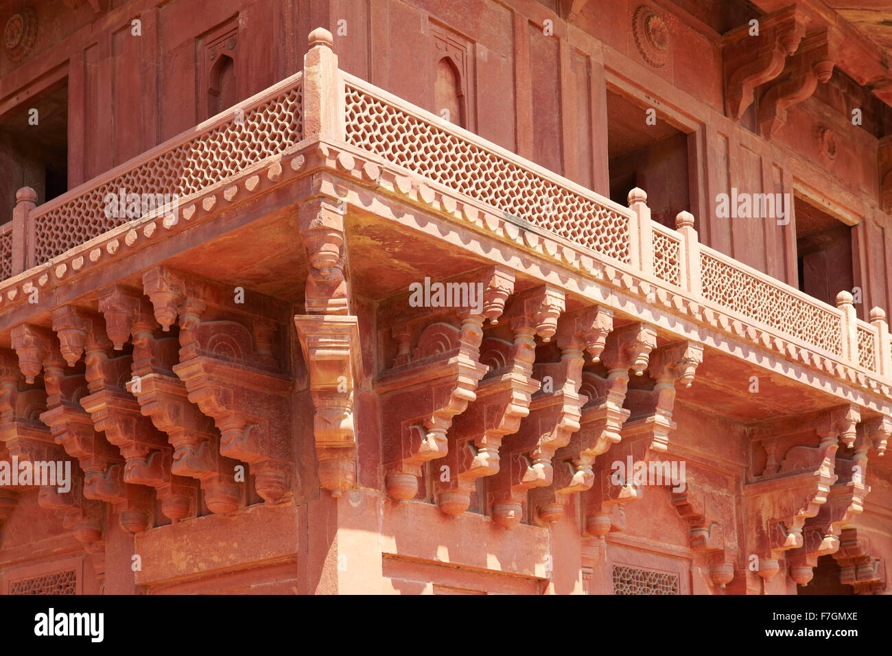 Fatehpur Sikri, Diwan-i-Khas Details der Architektur, der verlassenen Stadt Mogul, Uttar Pradesh, Indien Stockfoto