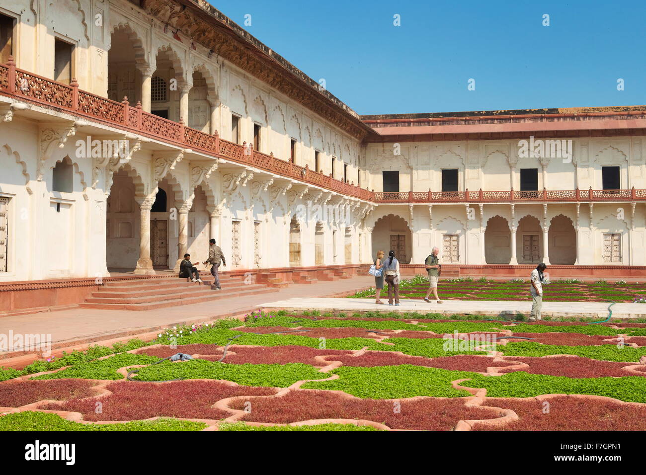 Rotes Fort, Agra - Anguri Bagh Gärten, Agra, Indien Stockfoto