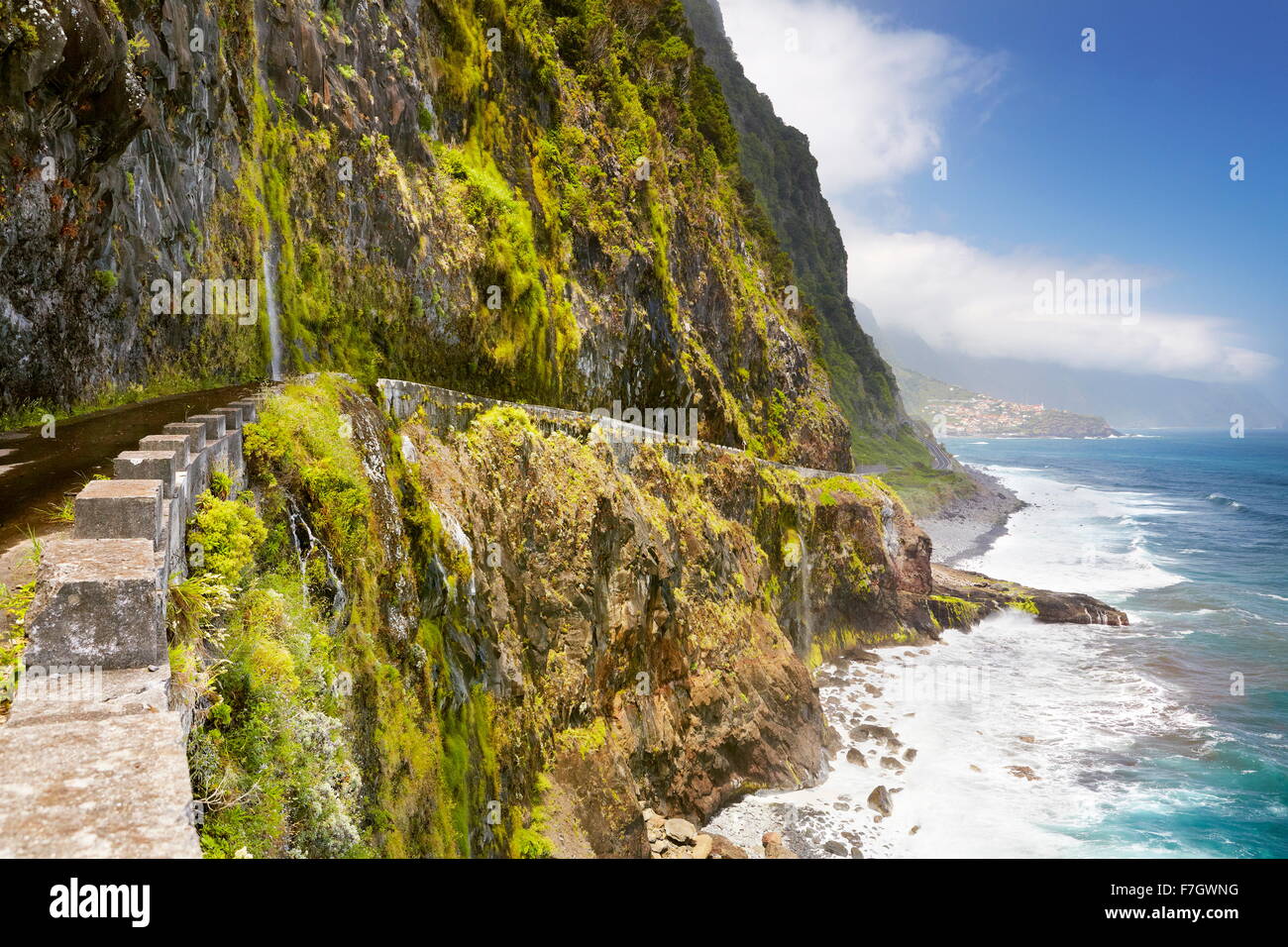 Klippe Küste in der Nähe von Ponta Delgada, die Insel Madeira, Portugal Stockfoto