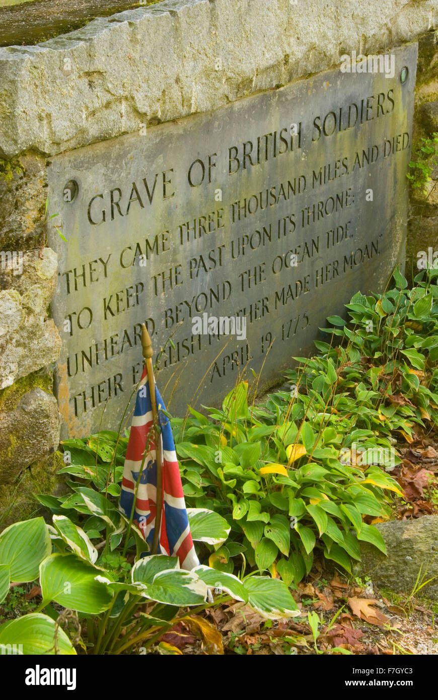 Grab von britischen Soldaten, Minute Man National Historic Park, Massachusetts Stockfoto
