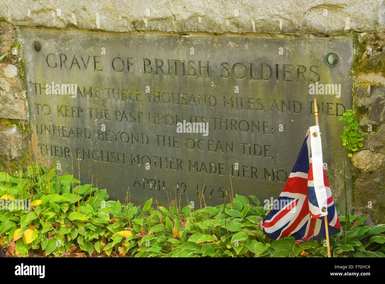 Grab von britischen Soldaten, Minute Man National Historic Park, Massachusetts Stockfoto