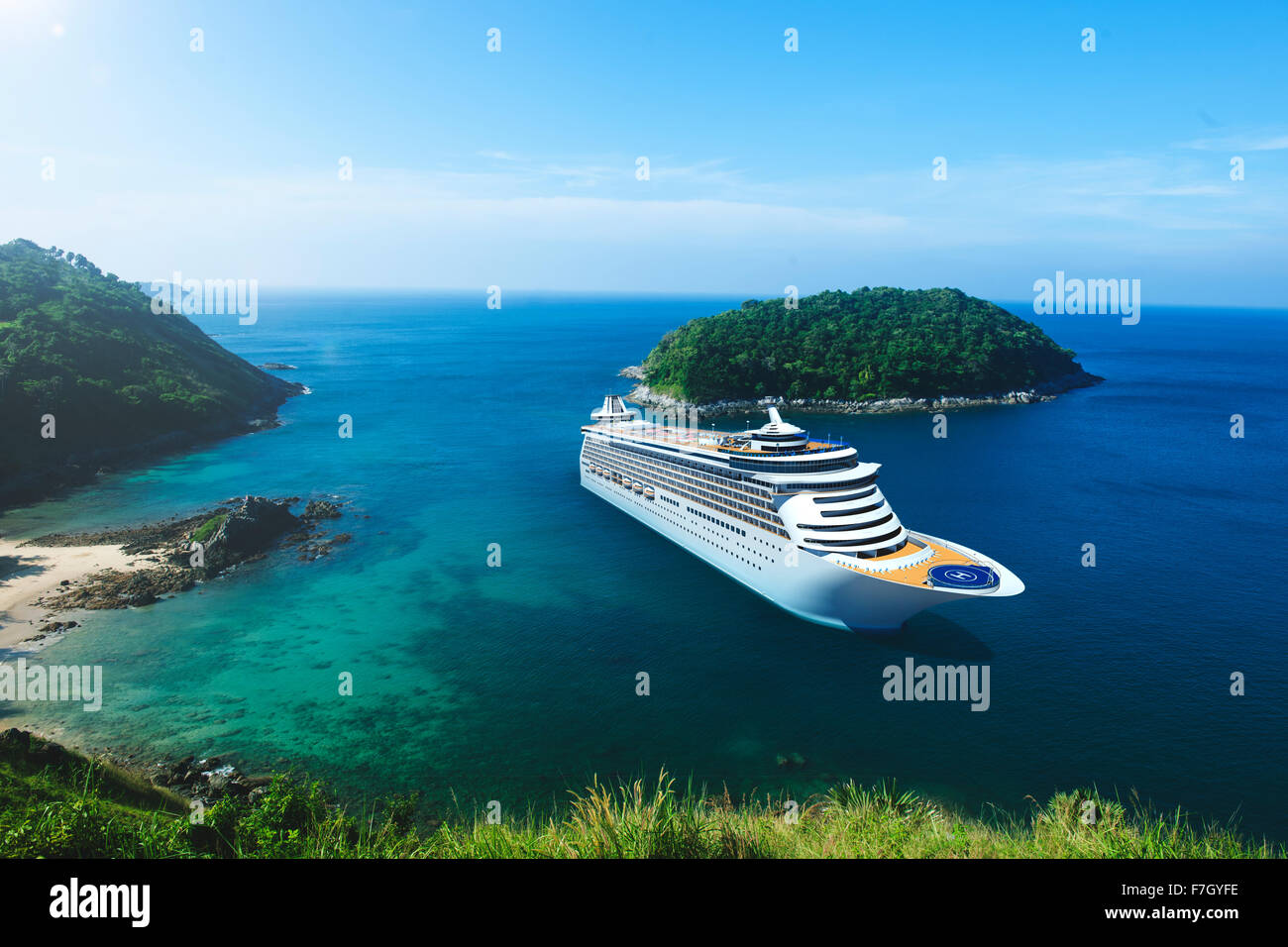 Kreuzfahrt Schiff Urlaub Urlaub Sommer Illustration 3D-Konzept Stockfoto