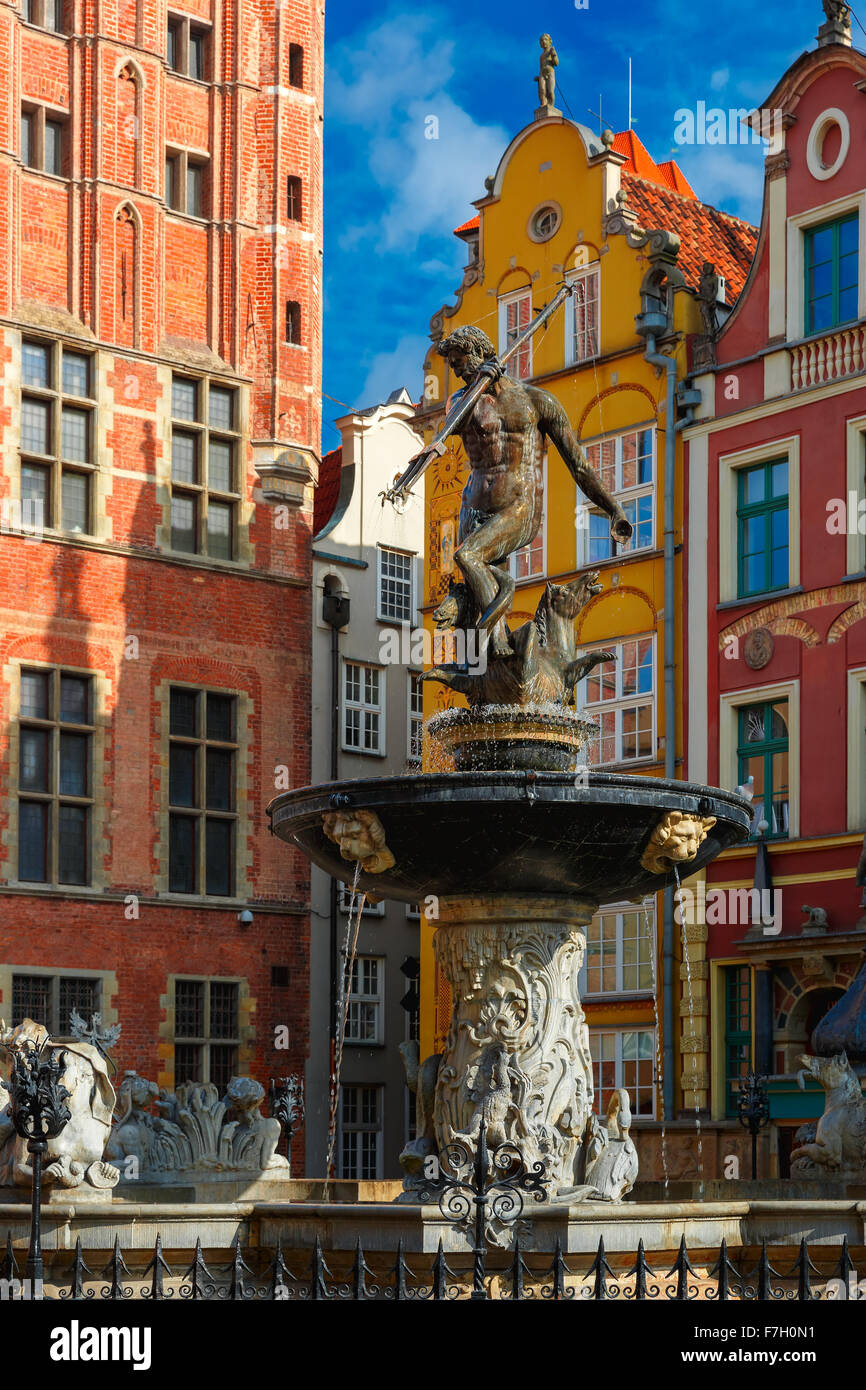 Brunnen von Neptun am langen Markt Straße, Danzig Stockfoto