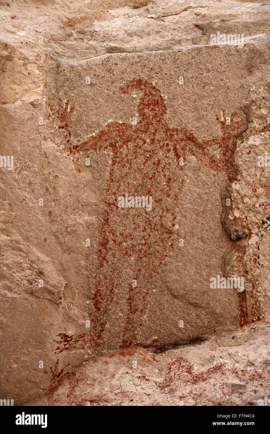 pr5421-D. Petroglyphen und Felszeichnungen von Santa Marta, die Menschen, Tiere darstellen (Hirsch, Kaninchen, Fisch, mehr). Baja, Mexiko. Stockfoto