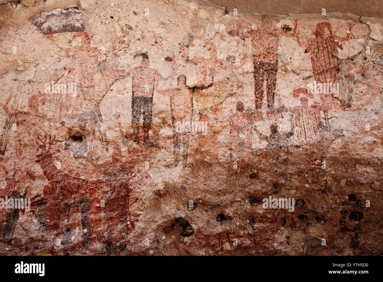 pr7172-D. Petroglyphen und Felszeichnungen von Santa Marta, die Menschen, Tiere darstellen (Hirsch, Kaninchen, Fisch, mehr). Baja, Mexiko. Stockfoto