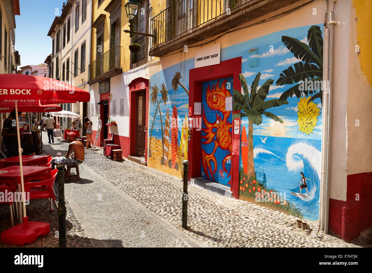 Funchal-Altstadt (Zona Velha), bemalten Wand durch lokale Künstler, die Insel Madeira, Portugal Stockfoto