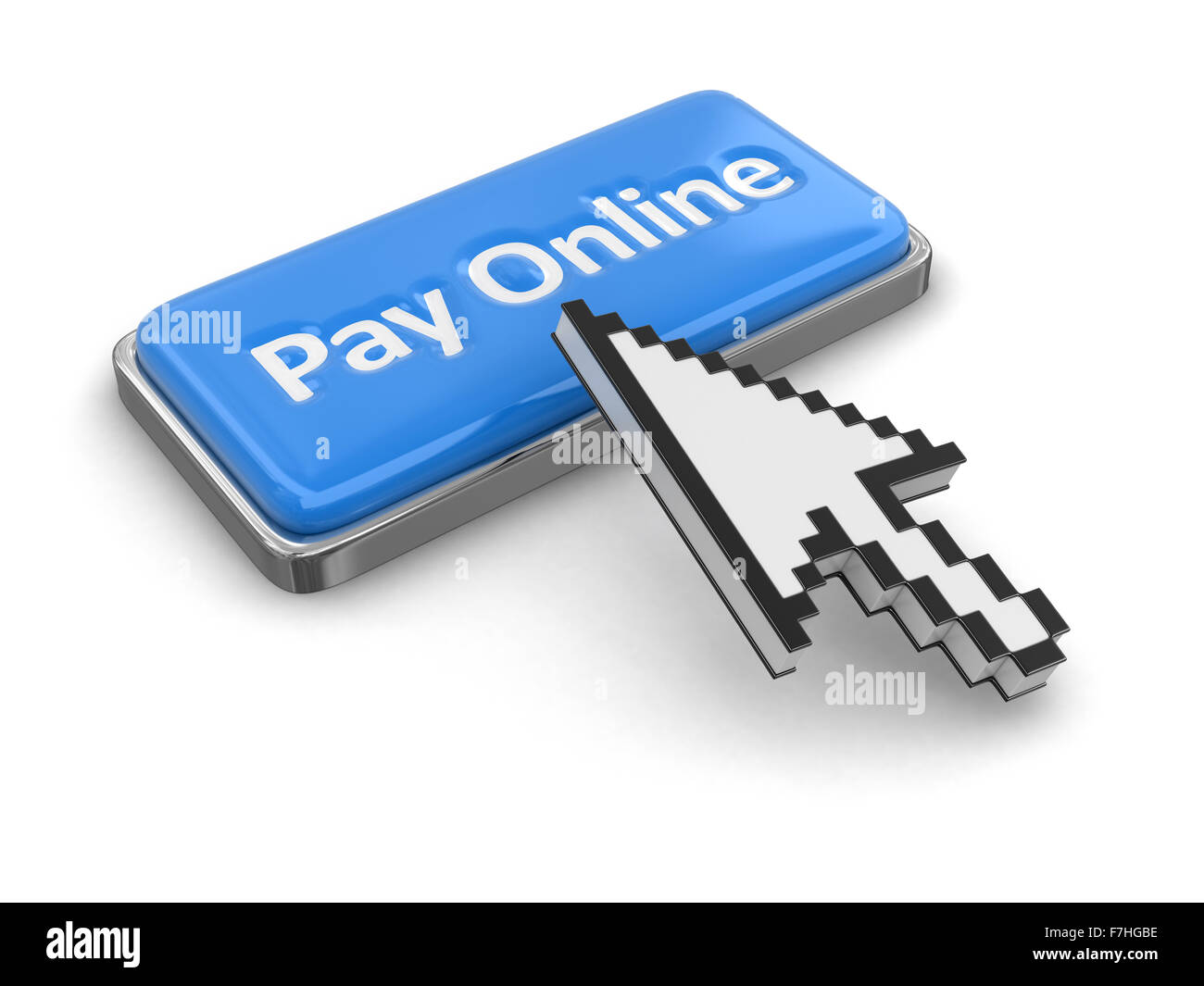 Cursor und Button bezahlen online. Bild mit Beschneidungspfad Stockfoto