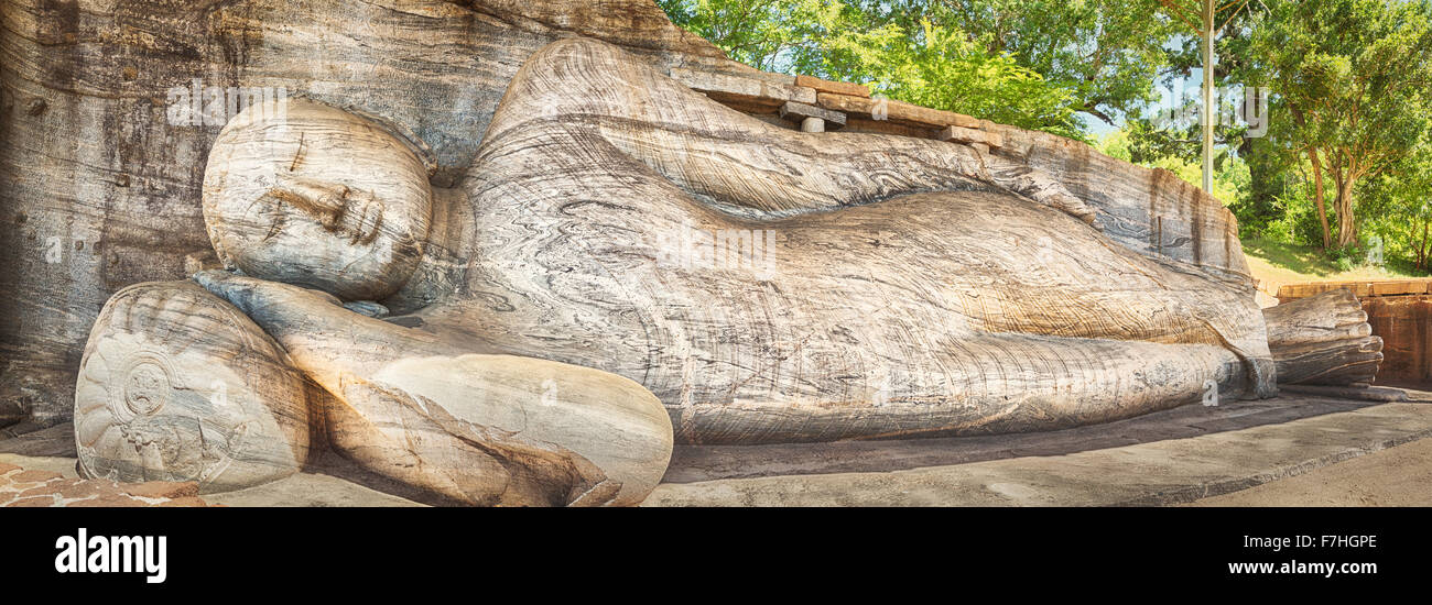Die Gal Vihara in die Weltkulturerbe-Stadt Polonnaruwa, Sri Lanka. Panorama Stockfoto