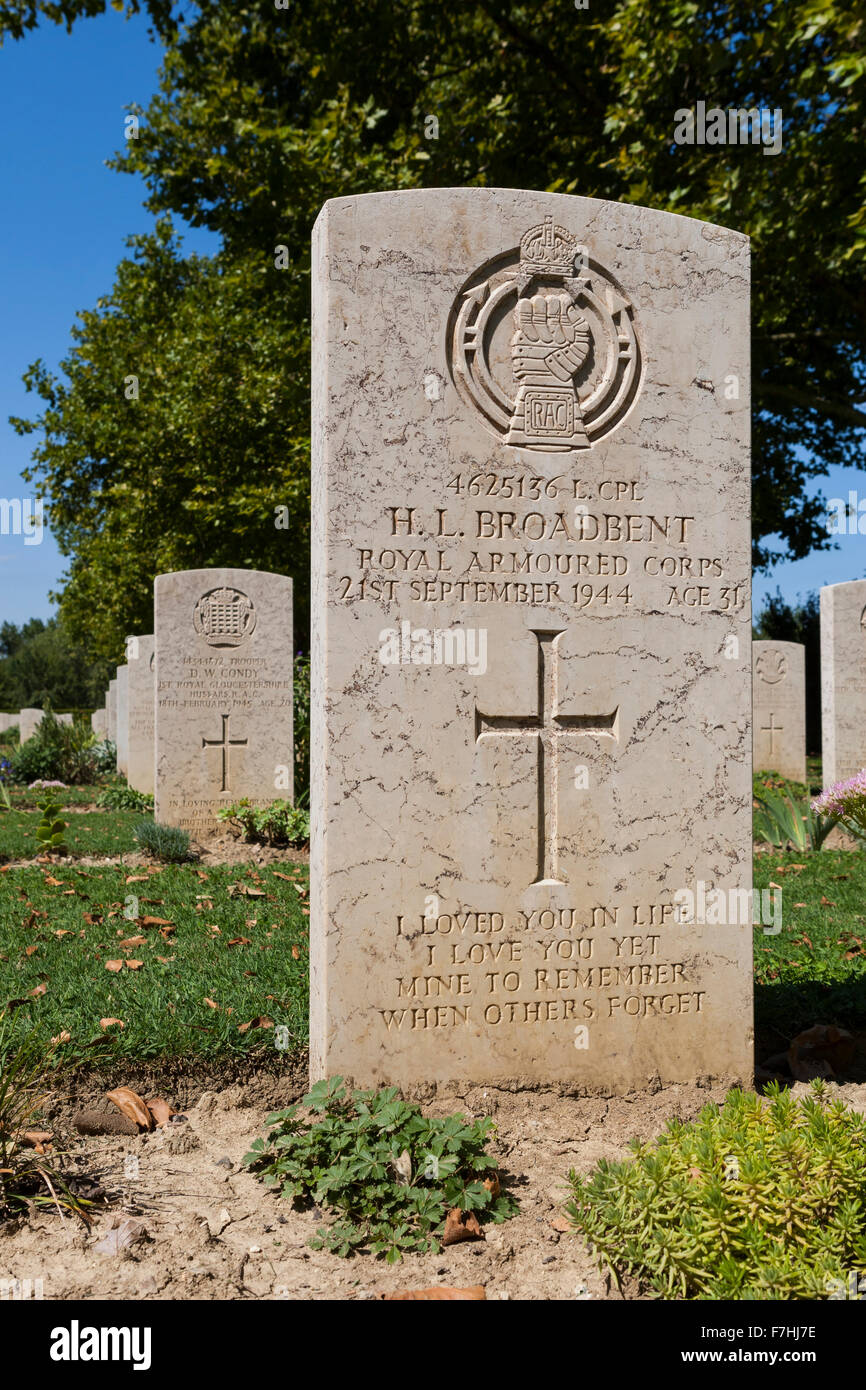 H. L. Broadbent - Royal Armed Corps. Kriegsfriedhof, 2. Weltkrieg. Coriano Ridge, Coriano, Italien. Stockfoto