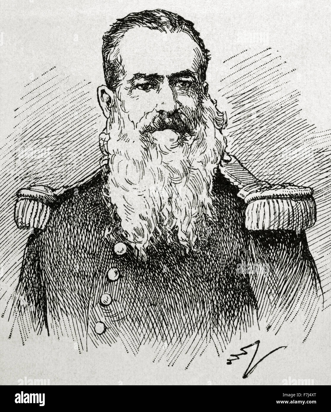 General José Calixto Mendizabal Aparicio (1837-1898). Guatemaltekischer Politiker. Minister für Krieg und Vice-Präsident von Guatemala. Porträt. Gravur. Stockfoto