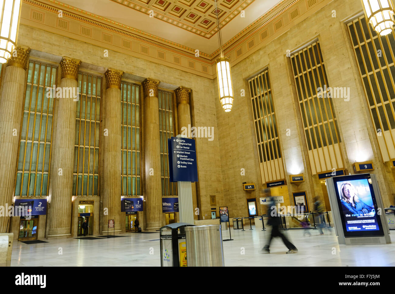 30th Street Station in Philadelphia ist auf dem National Register of Historic Places. Die Station im Jahr 1933 eröffnet. Stockfoto