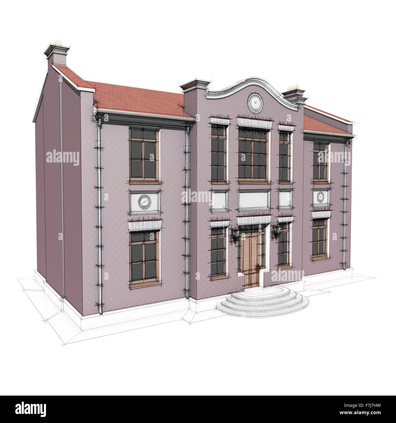 architektonische Skizze des klassischen privaten Residenz isoliert auf weiss Stockfoto