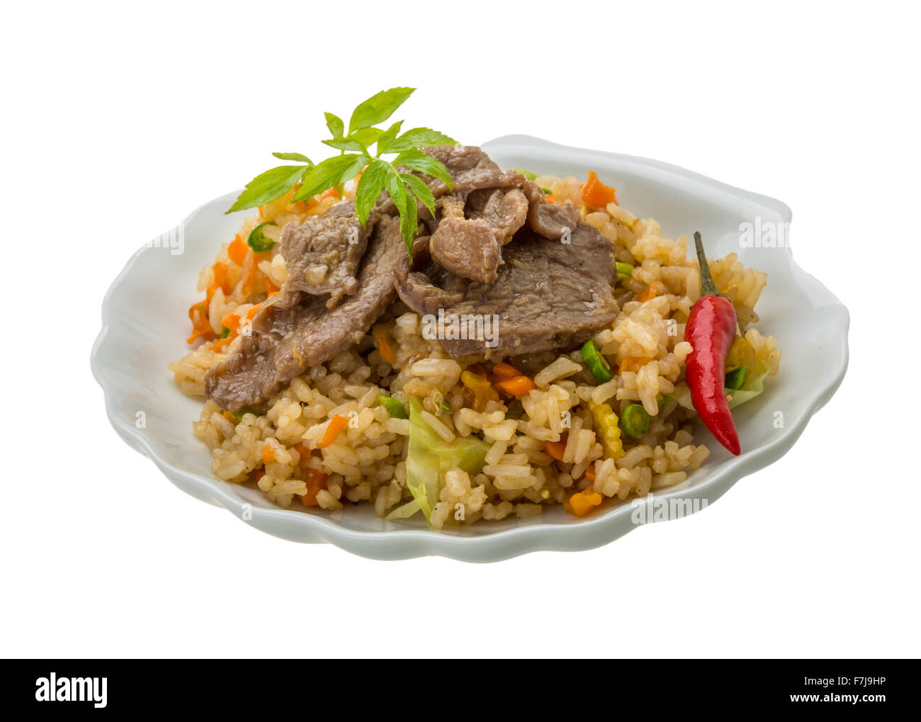 Gebratener Reis Mit Rindfleisch Asiatische Kuche Stockfotografie Alamy