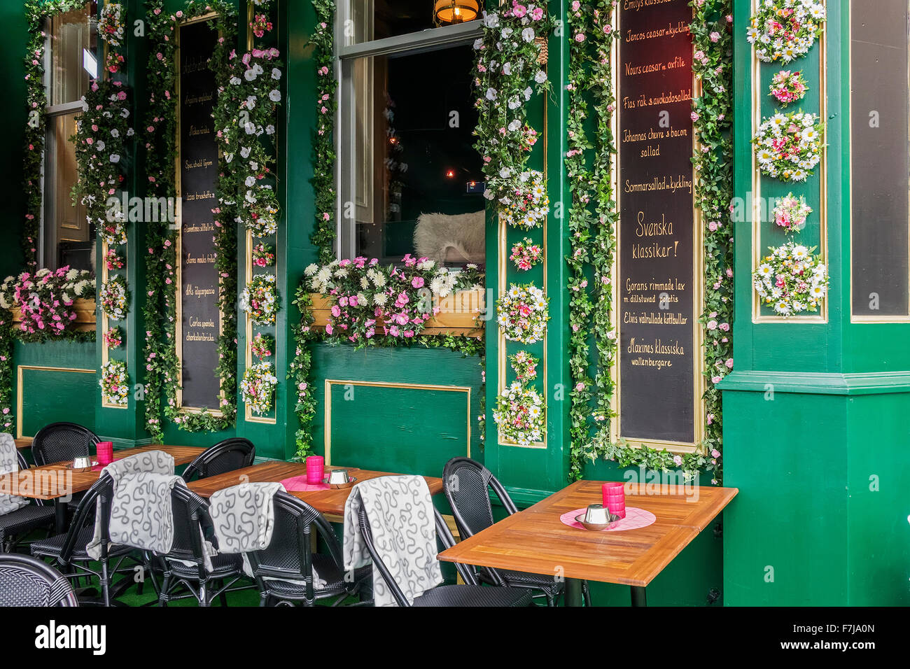 Eine Blume dekoriert Restaurant Stockholm Schweden Stockfoto