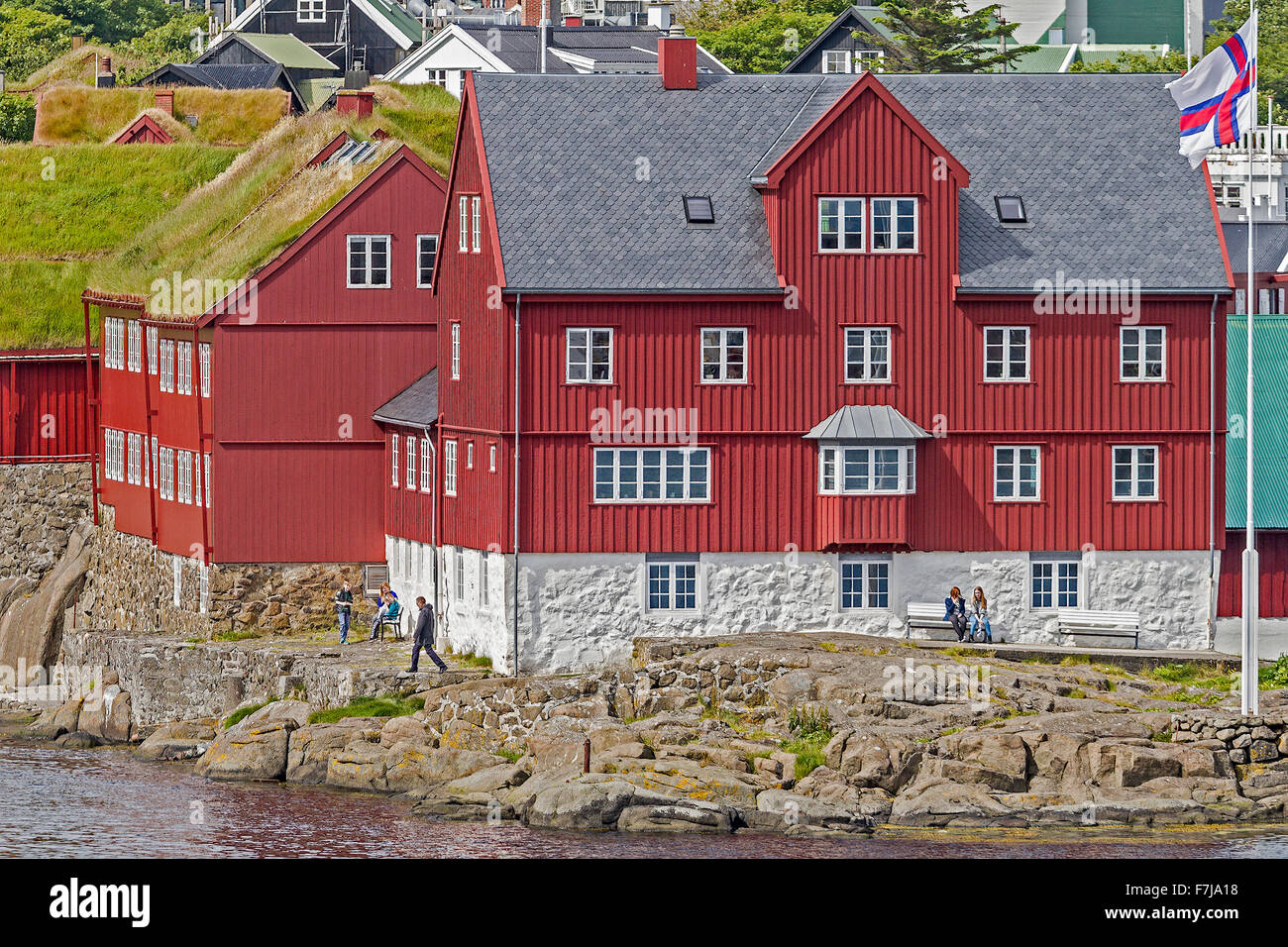 Blick von der Stadt vom Hafen Torshavn, Färöer-Inseln Stockfoto