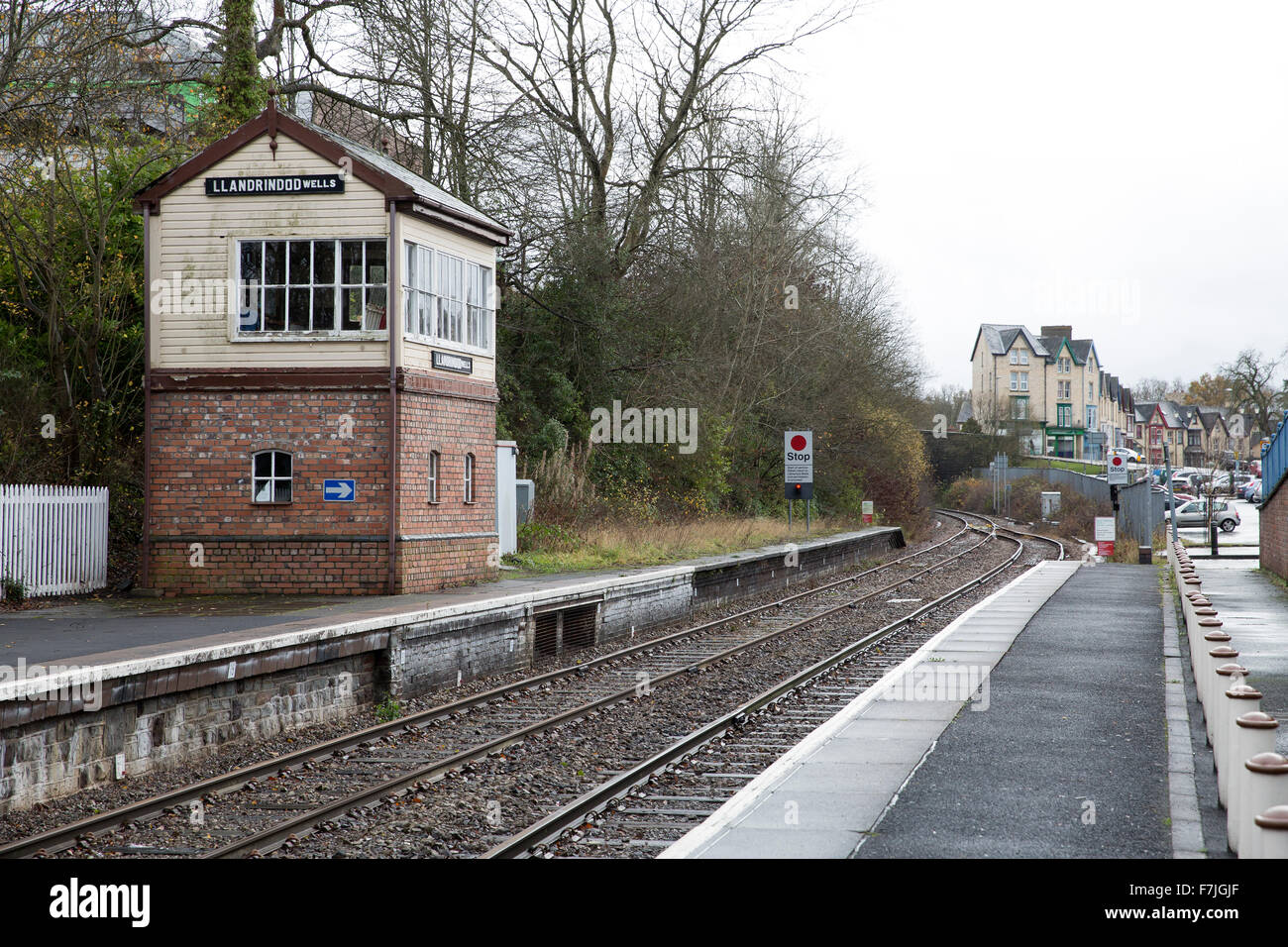 Bahnhof Stellwerk am Bahnhof Llandrindod Wells in Wales Stockfoto
