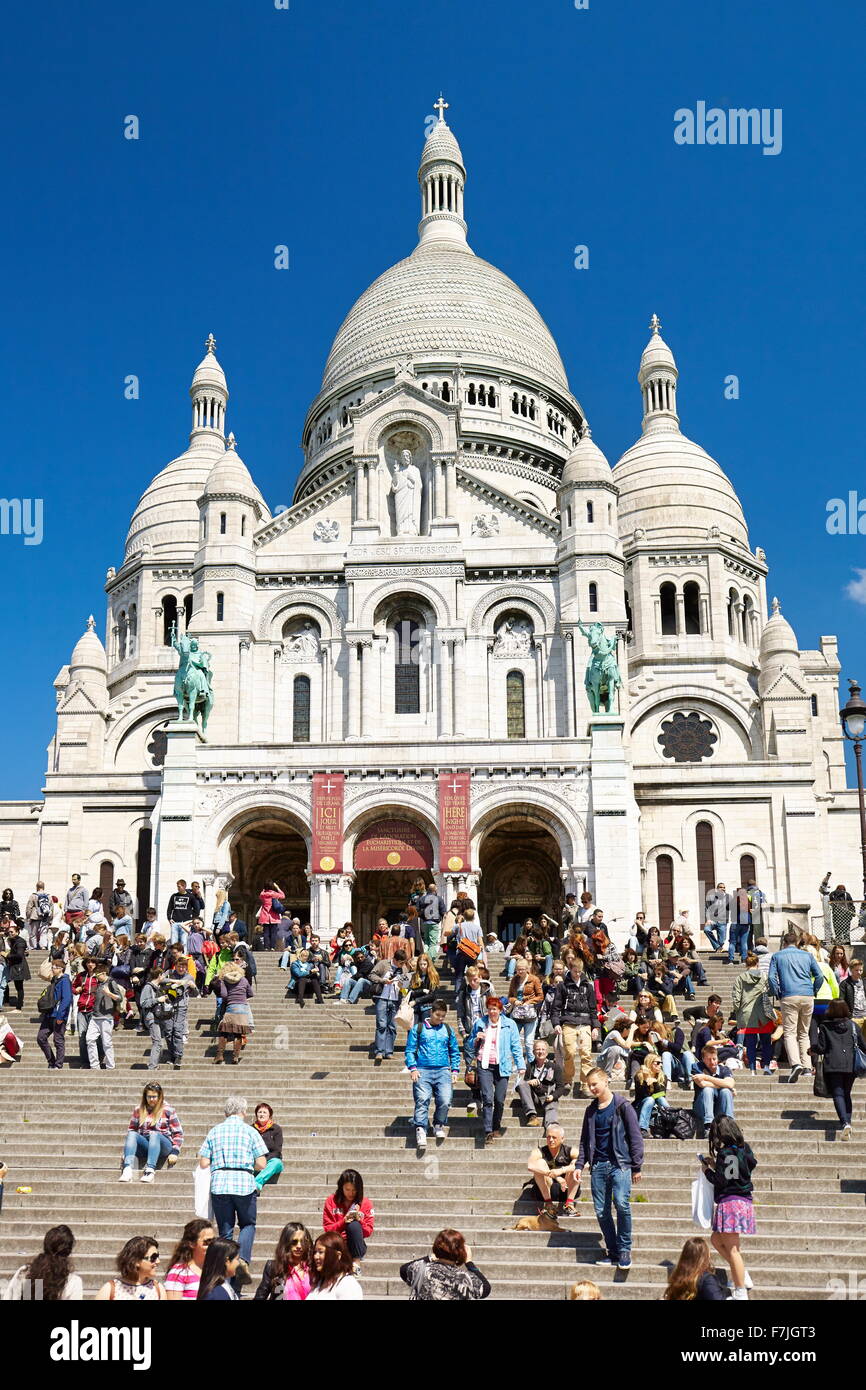 Basilika des Heiligen Herzens (Du Sacre-Coeur), Viertel Montmartre, Paris, Frankreich Stockfoto
