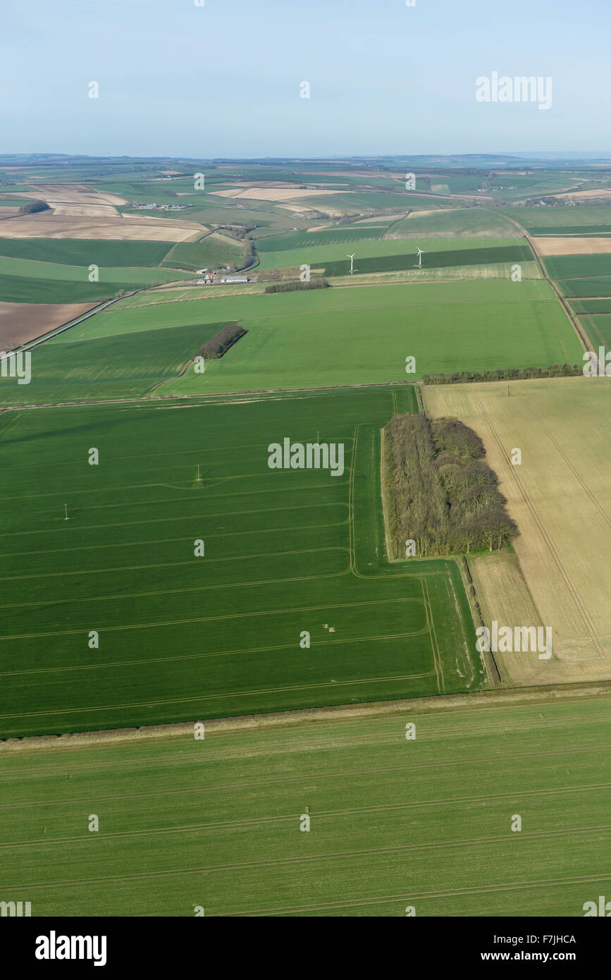Eine Luftaufnahme zeigt allgemein einen herrlichen Blick auf den East Yorkshire Wolds Stockfoto