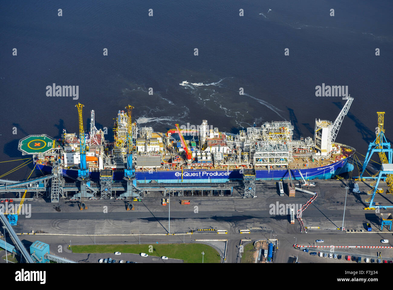 Eine Luftaufnahme des Schiffes Enquest Produzent, Öl und Gas Stockfoto