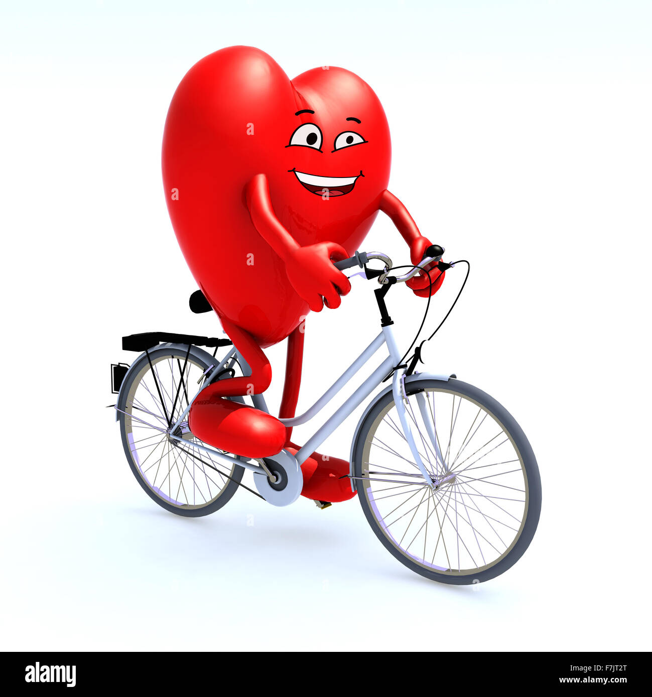 Herz mit Armen und Beinen Reiten ein Fahrrad, 3d illustration Stockfoto