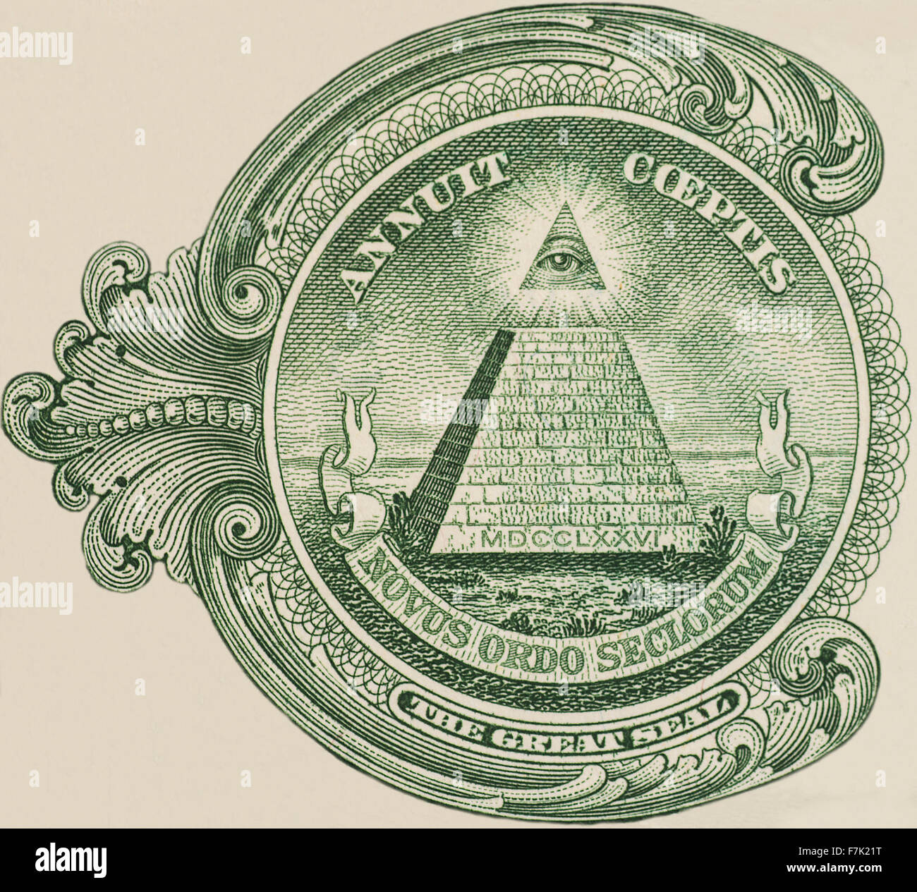 Große Siegel - 1 US-Dollar Bill Nahaufnahme Makro, 1 US-Dollar-banknote Stockfoto