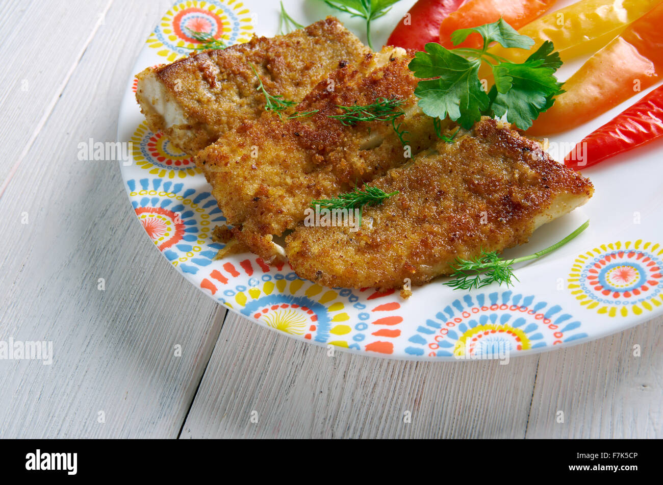 Jamaikanische Escovitch Fisch lange verehrt die britische Tradition der Aufguss Fish & Chips