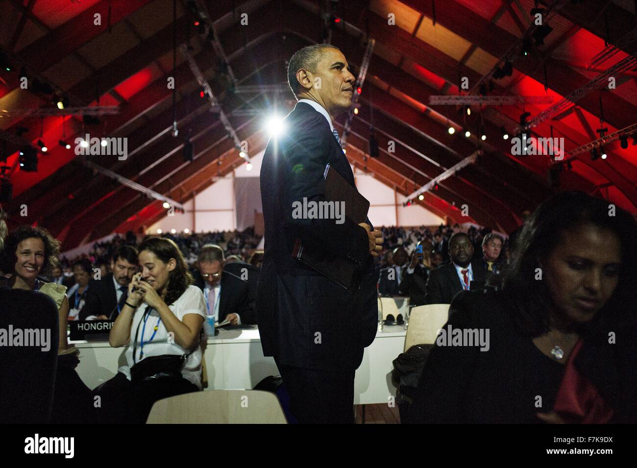 Le Bourget, Frankreich. 30. November 2015. US-Präsident Barack Obama während der Eröffnungsveranstaltung der COP21, United Nations Climate Change Conference außerhalb von Paris 30. November 2015 in Le Bourget, Frankreich. Stockfoto