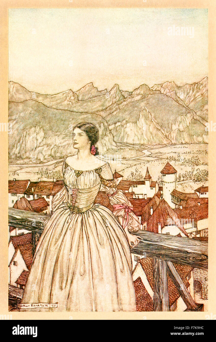 "Bertalda" von "Undine", illustriert von Arthur Rackham (1867-1939). Siehe Beschreibung für mehr Informationen. Stockfoto
