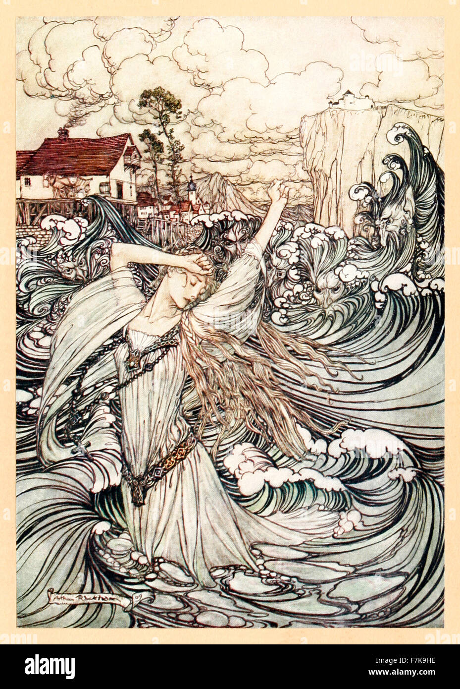 "Bald war sie für Anblick in der Donau verloren" von "Undine", illustriert von Arthur Rackham (1867-1939). Siehe Beschreibung für mehr Informationen. Stockfoto