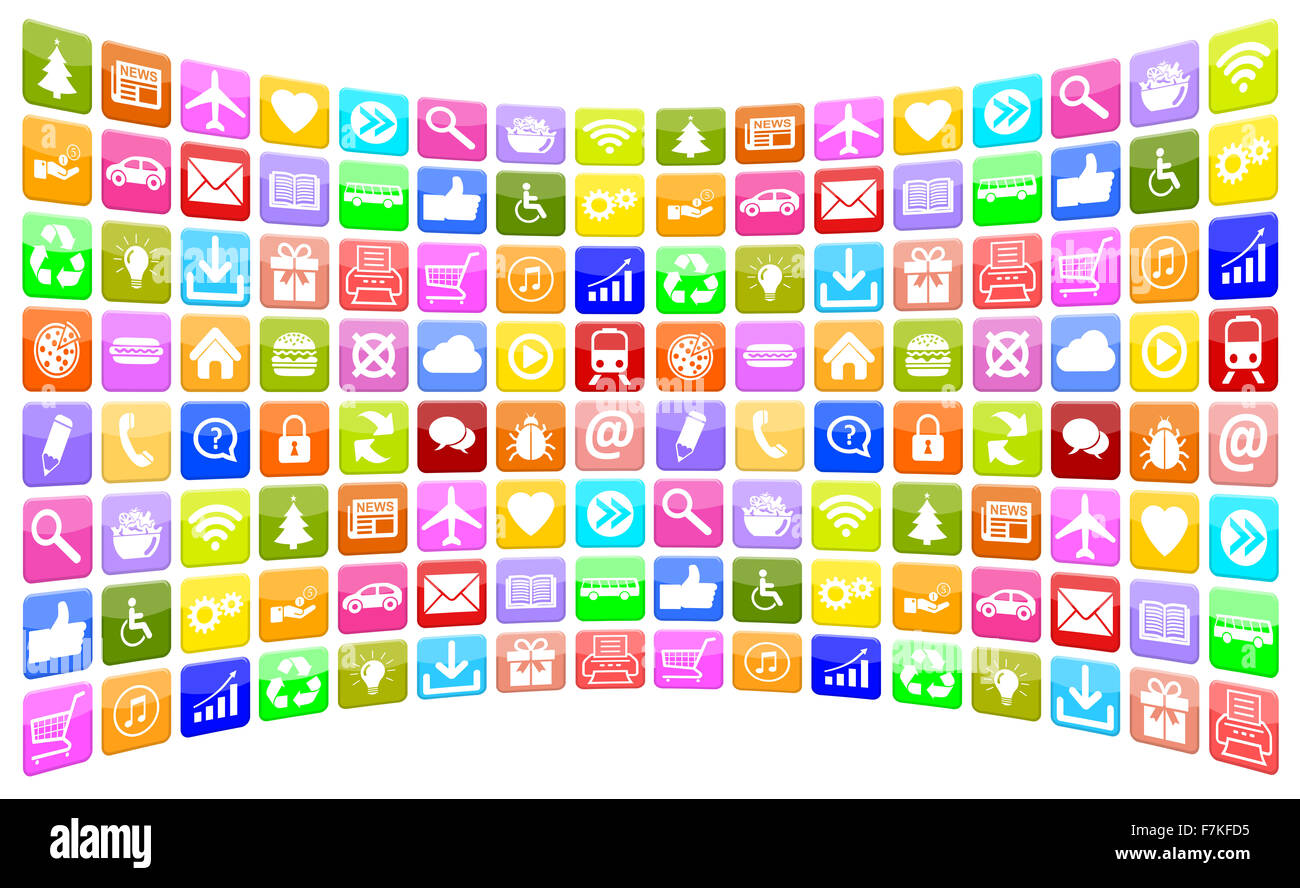 Applikation Apps App Icon Icons Multimedia-Sammlung für mobile oder smart phone Stockfoto