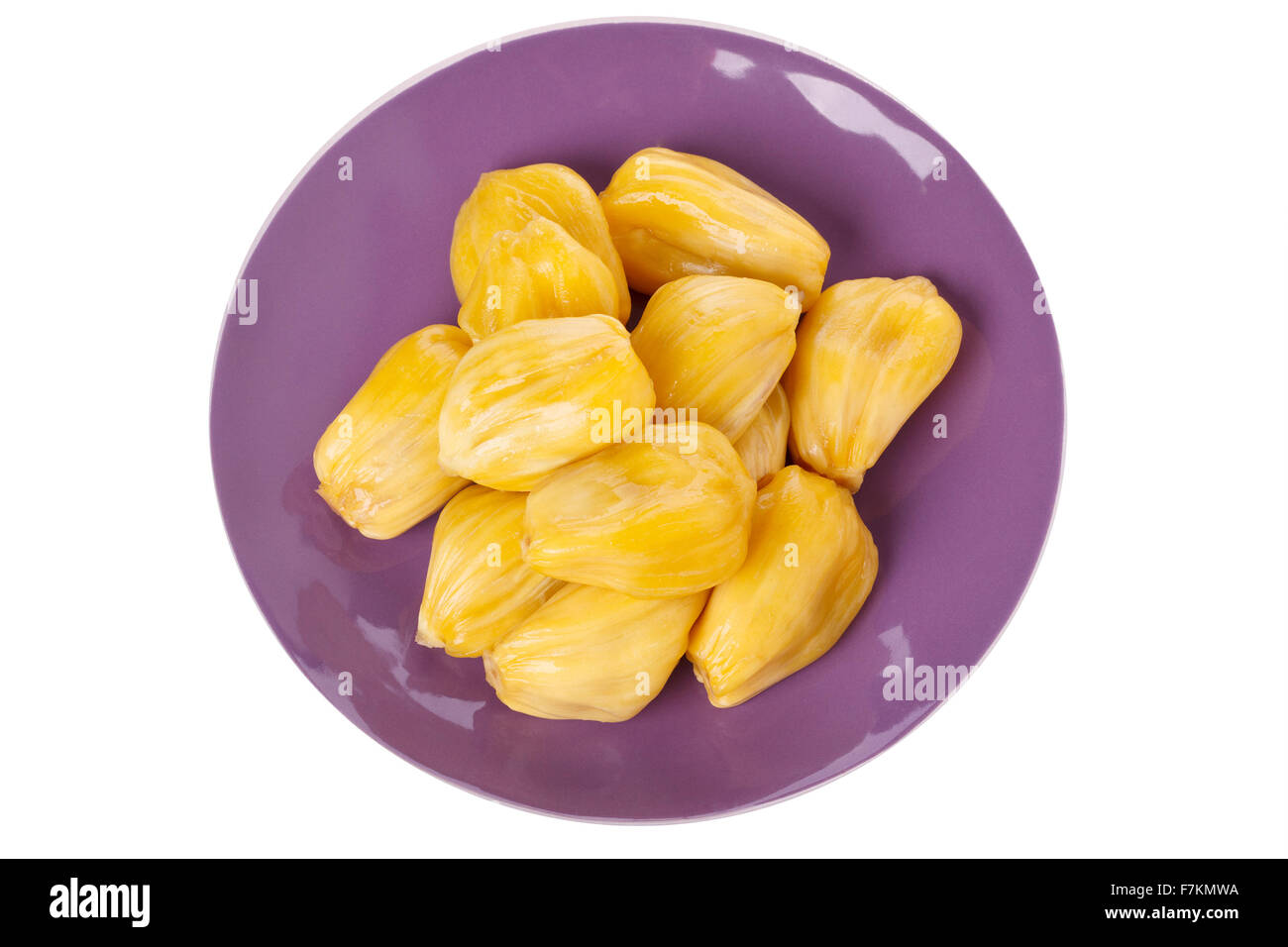 Tropische Früchte Jackfrüchte (Jakfruit, Jack, Jak) in Schüssel isoliert auf weißem Hintergrund. Selektiven Fokus Stockfoto