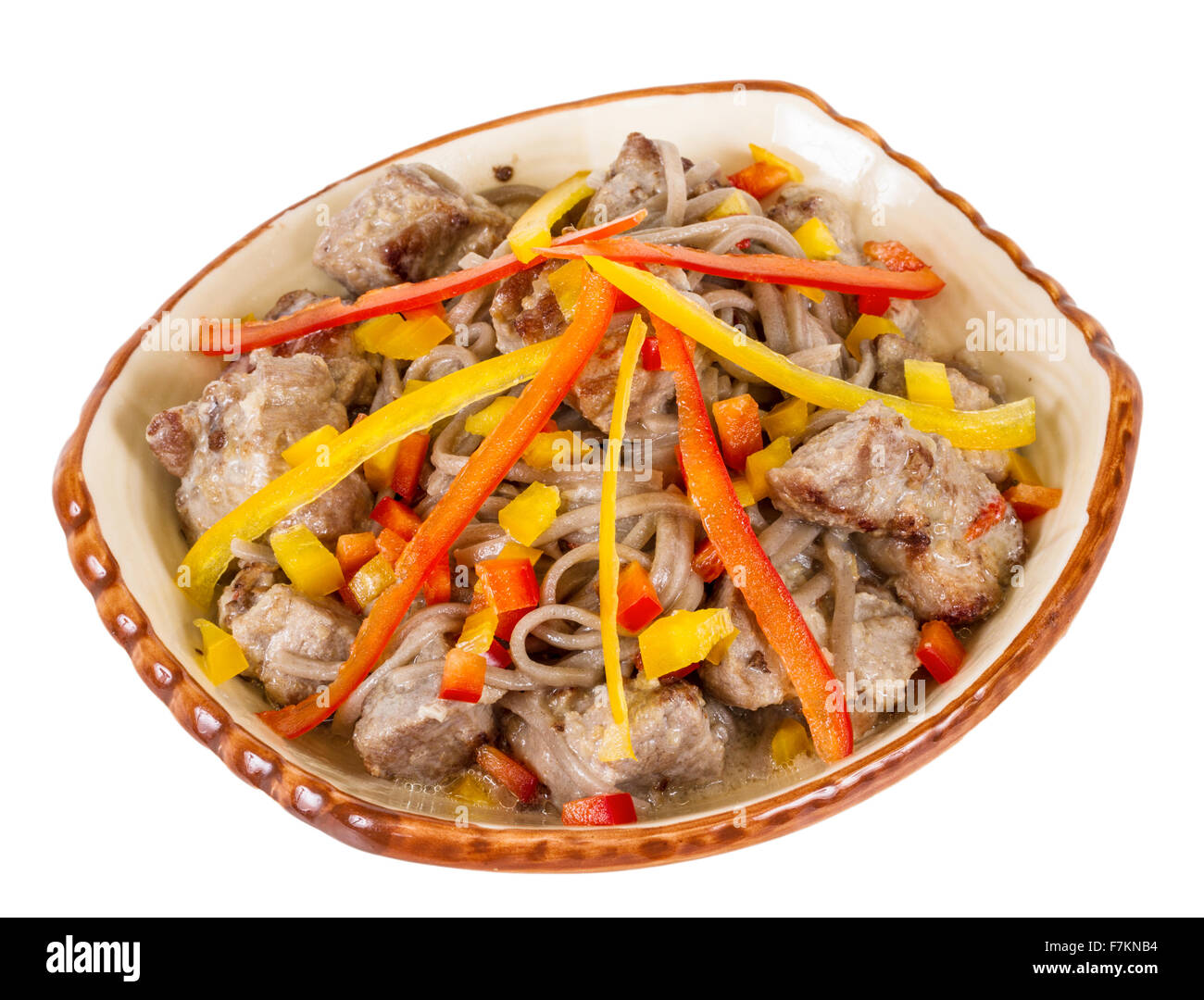 Asiatische Nudeln mit Schweinefleisch, würzig und lecker lecker Stockfoto