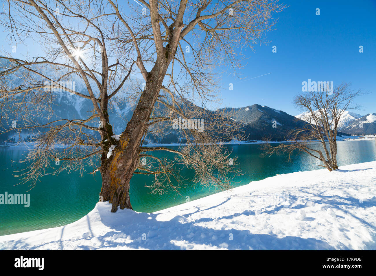 Berg Lake Winterlandschaft, Alpen, Achensee, Österreich. Stockfoto