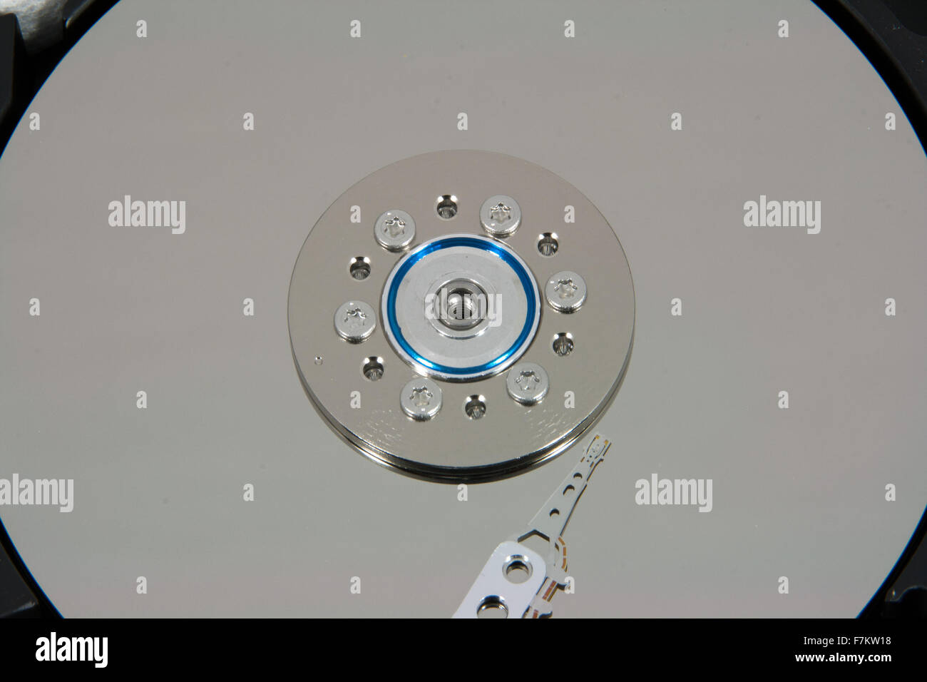 Close up of hard disk drive inside Stockfoto