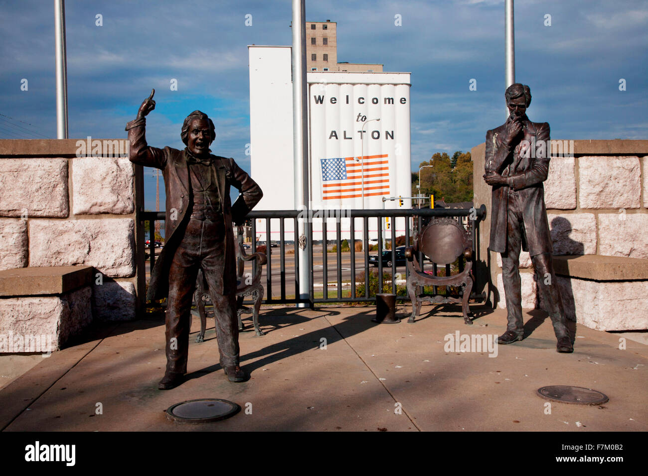 Website der historischen Debatte zwischen Senator Stephen Douglas und Abraham Lincoln im Jahre 1858 über die Sklaverei in Alton, Illinois. Wo fand die letzte Aussprache am 15. Oktober 1858 Stockfoto