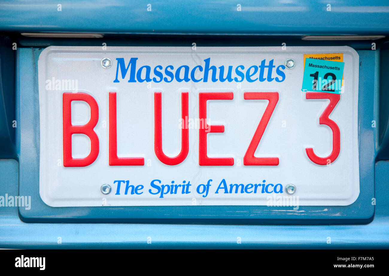 BLUEZ3 Eitelkeit Nummernschild, Boston, MA Stockfoto