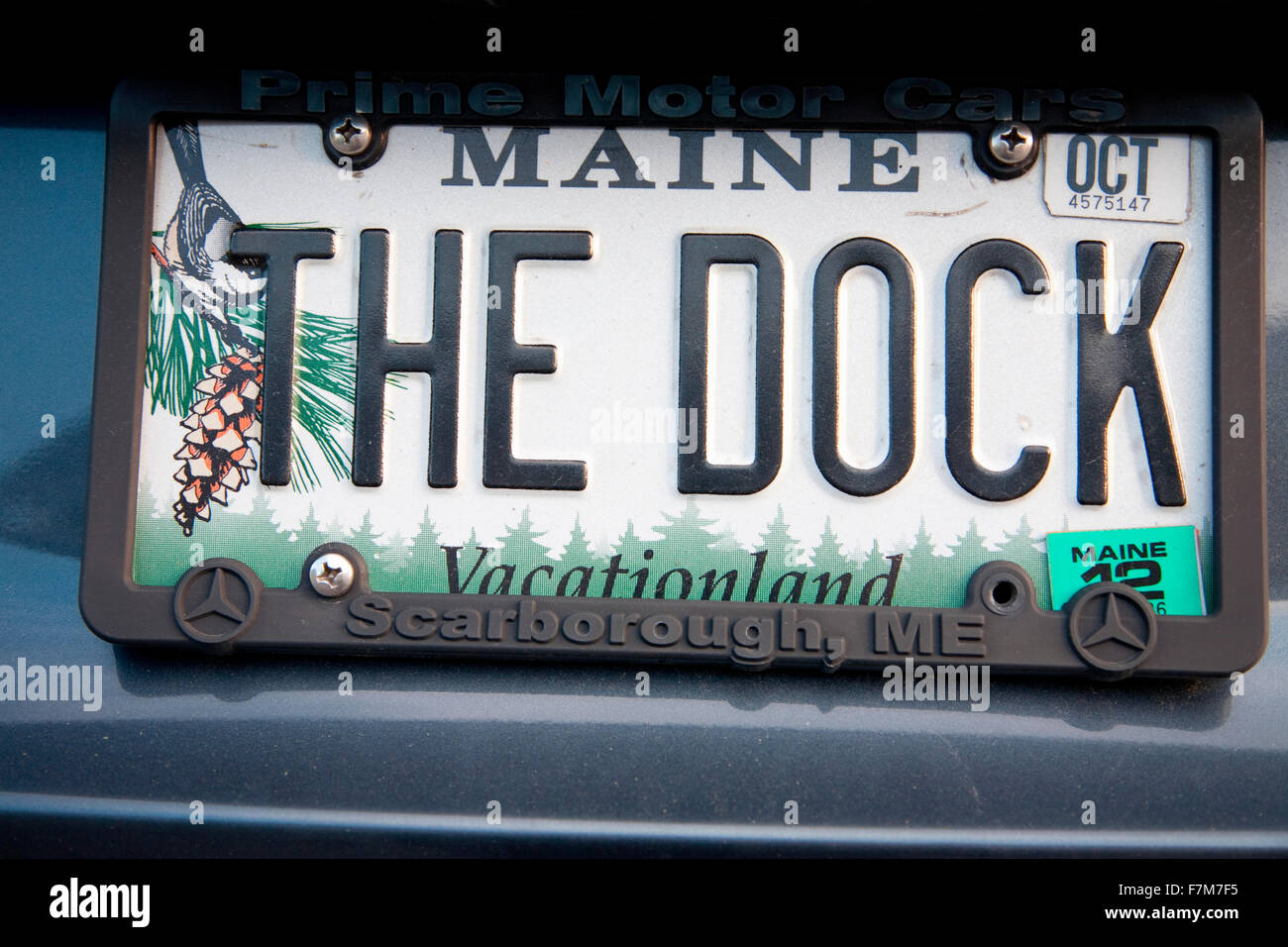 Maine Eitelkeit Nummernschild lesen "The Dock", Maine Stockfoto