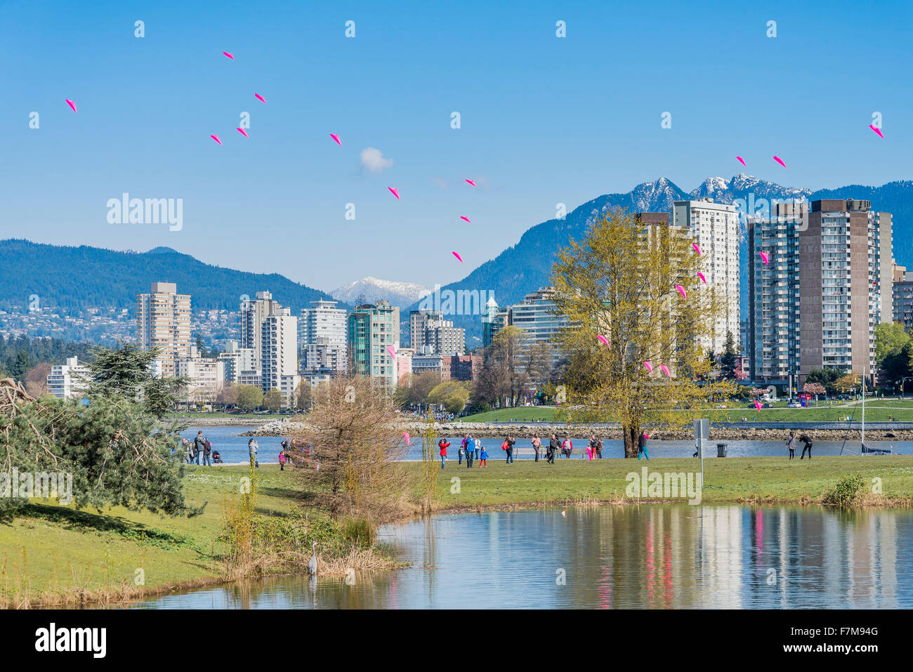 Kirsche Blütenblatt Kite Tanz, Vanier Park, Vancouver, Britisch-Kolumbien, Kanada Stockfoto