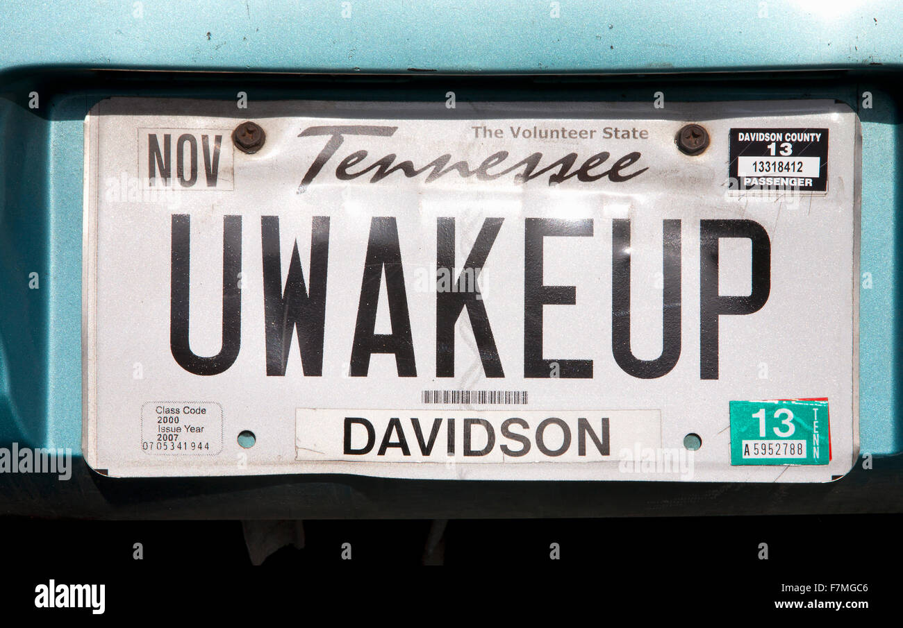 'Uwakeup' Eitelkeit benutzerdefinierte Nummernschild, Nashville, Tennessee Stockfoto