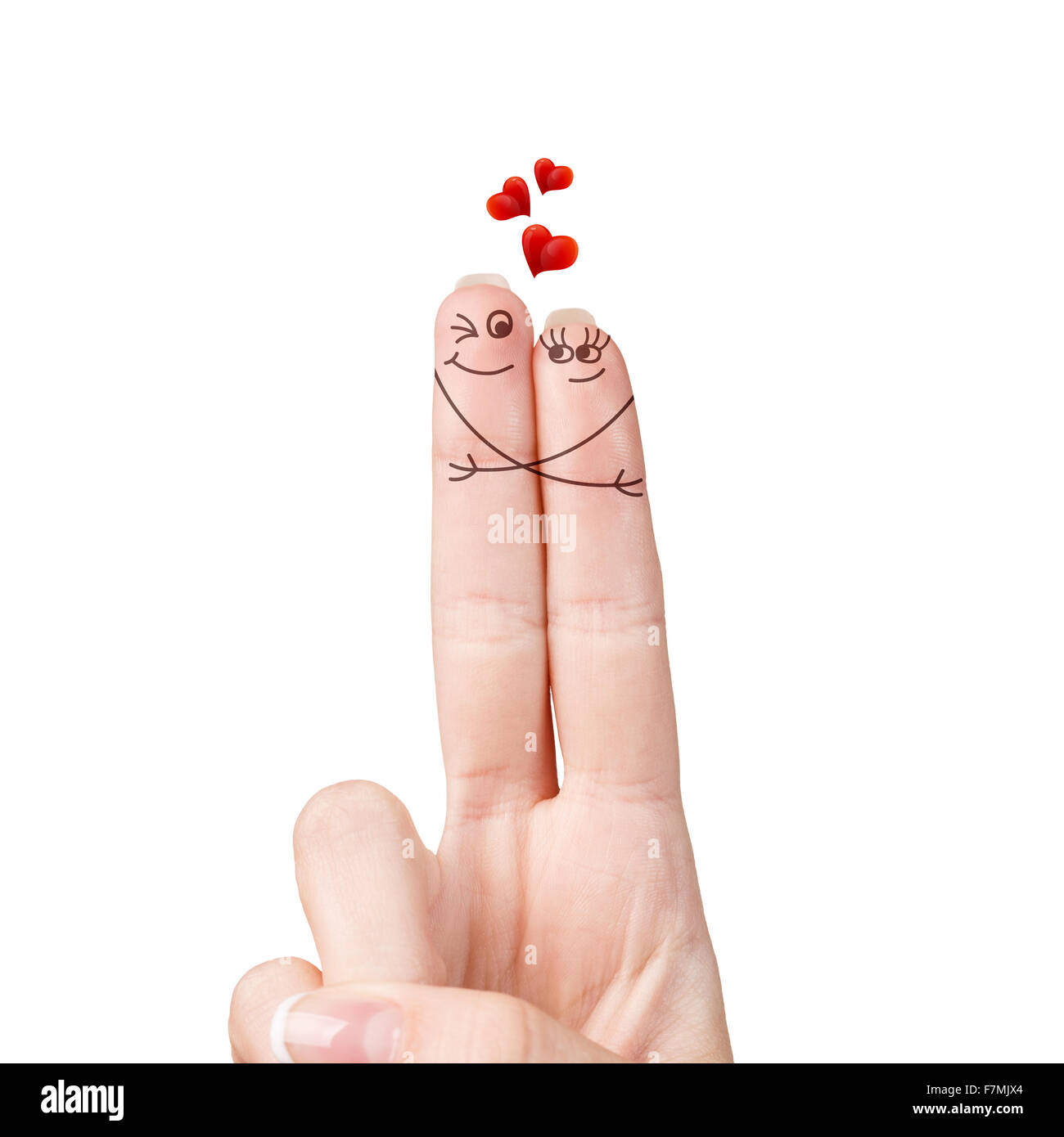 Glücklich liebende Finger umarmt Stockfoto