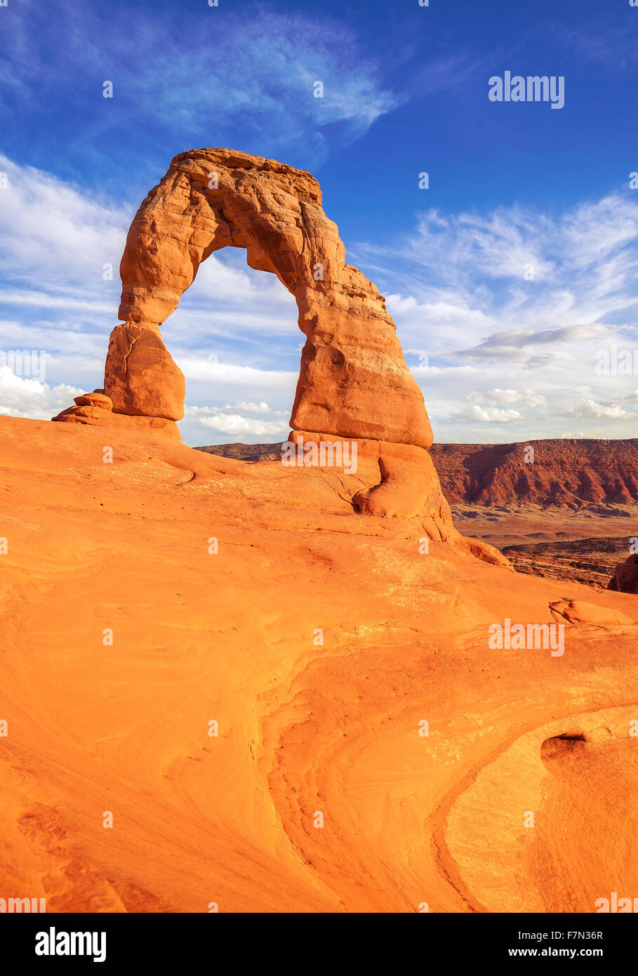 Delicate Arch bei Sonnenuntergang, Utah, USA. Stockfoto