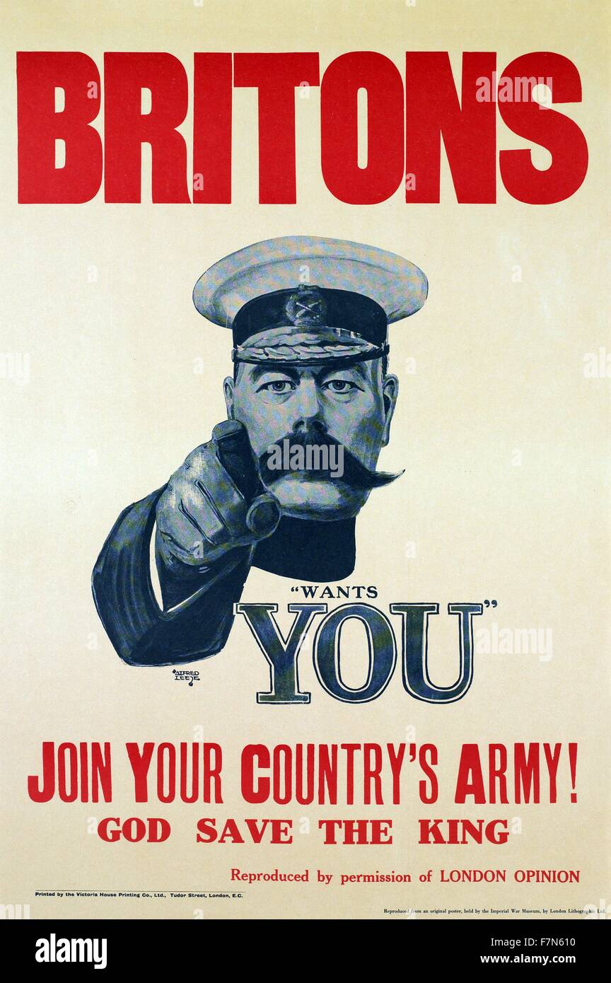 Krieg Poster "Briten, Ihr König will Sie.  Ihres Landes Armee beitreten!  Gott schütze den König. Weltkrieg eine 1914 Stockfoto
