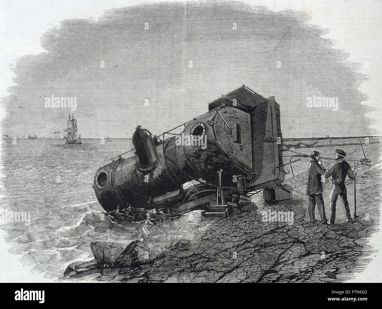 Zugunglück in Granton, in der Nähe von Edinburgh.  Der Motor am Strand.  Nach einer Fotografie von Truefitts, Edinburgh. 1860 Stockfoto