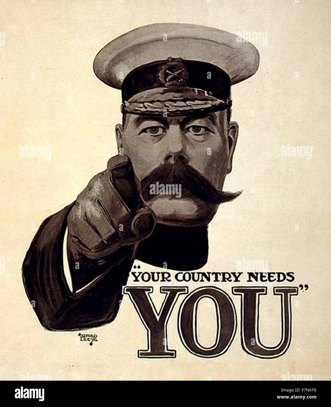 Lord Kitchener Wants You war eine britische Weltkrieg Rekrutierung Plakat "Ihr Land braucht Sie". Stockfoto