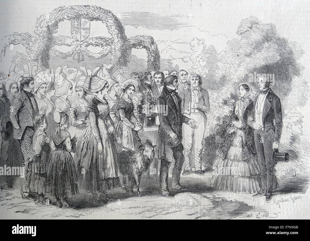 Abbildung eines Gentleman erhalten eine Dame in Basse-Normandie. Datierte 1840 Stockfoto